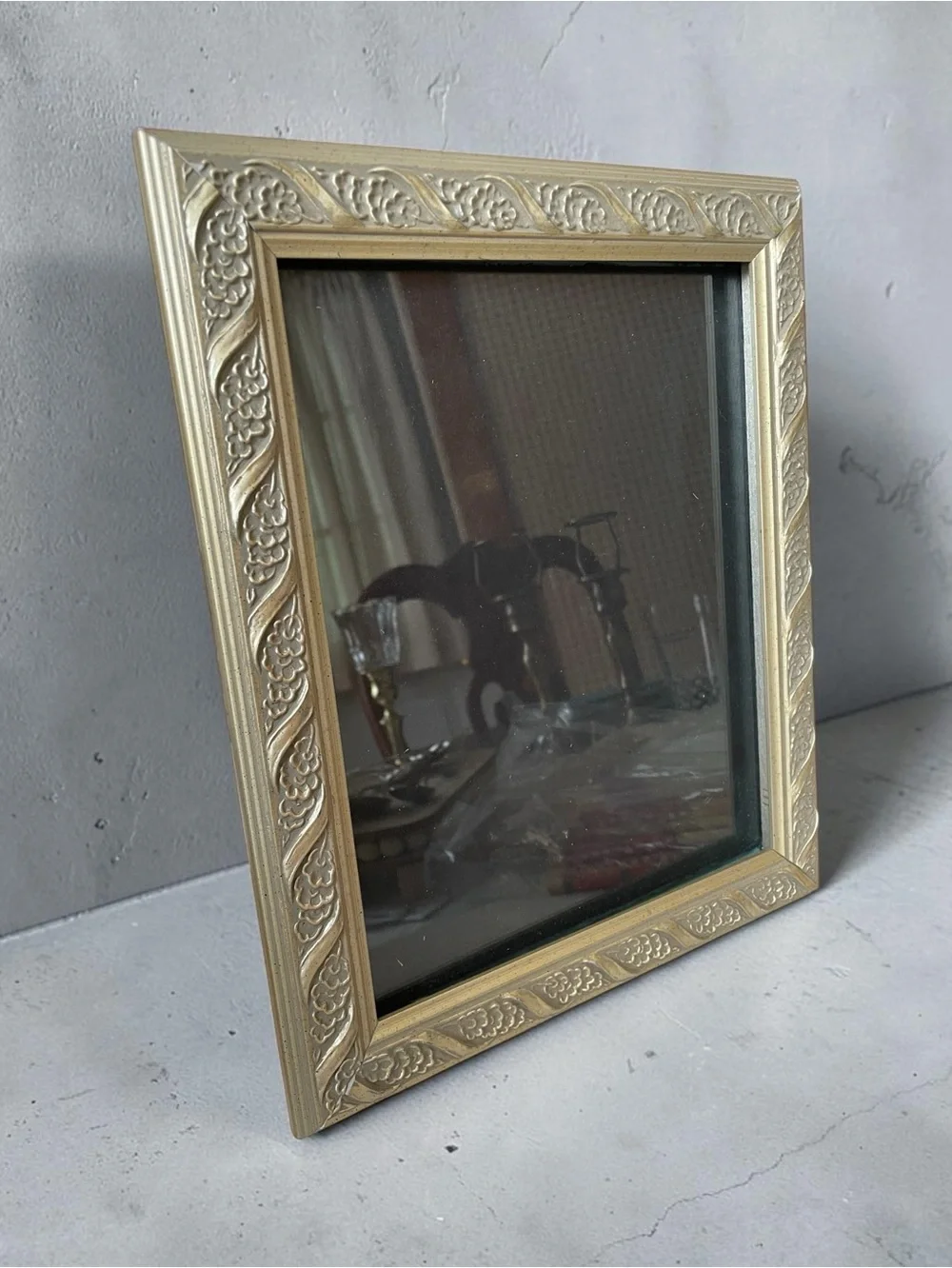 Ornate picture frame, carved wood, vintage, kind of a gold bronze color